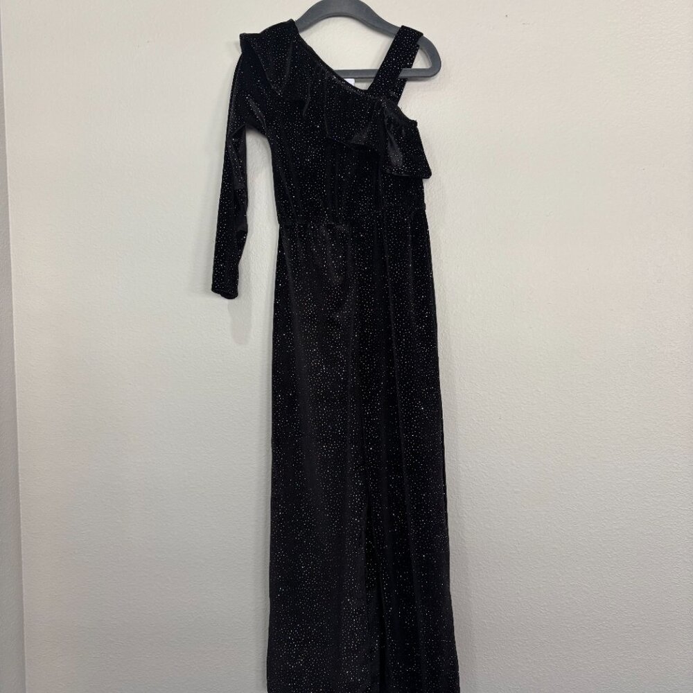 Zara black asymmetrical wide leg jumpsuit with multicolored sparkles